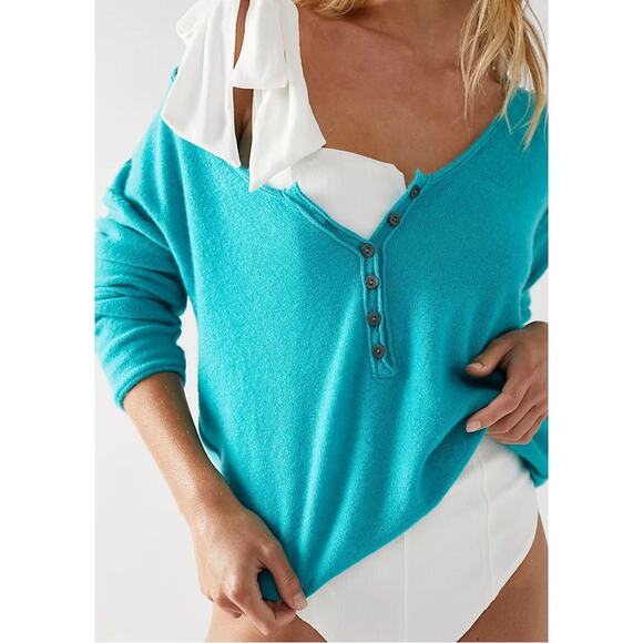 Free People Nimbus Cashmere Henley NEW XS BLUE - Picture 11 of 11